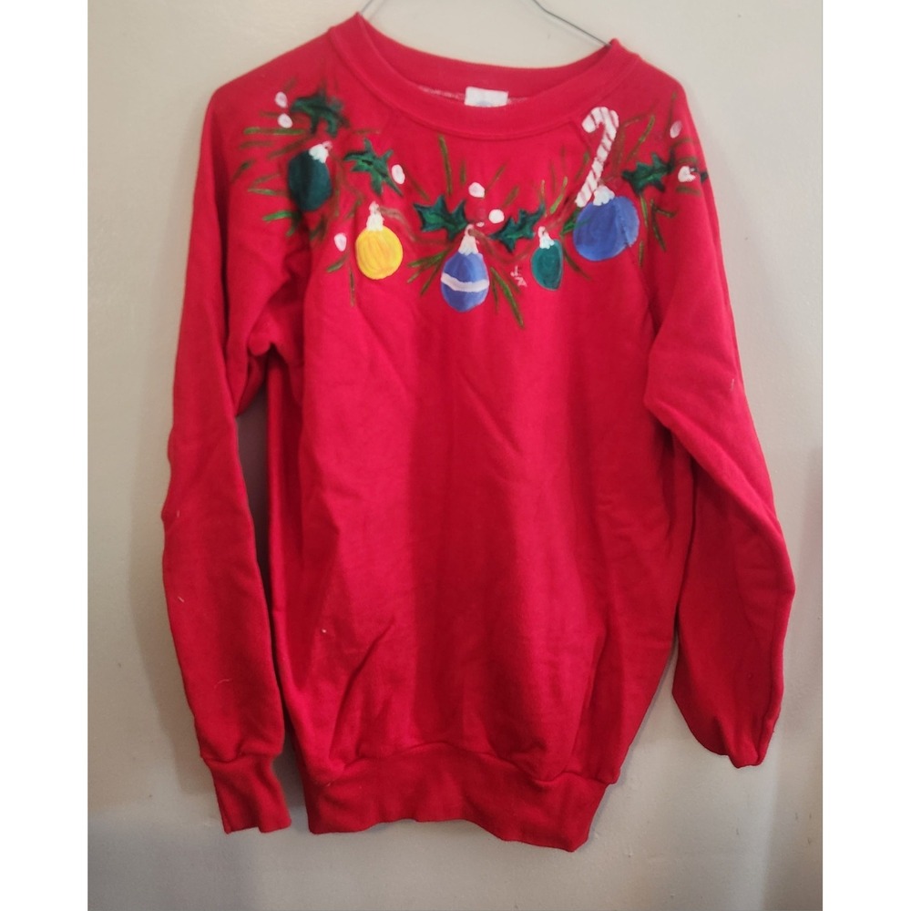Vintage Pannill Sweatshirt Red Size Large USA‎ Made Handpainted Christmas